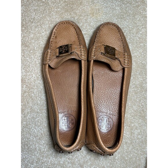 Tory Burch Kendrick Tumbled Leather Shoes Tan Loafers Size 7M - Picture 7 of 11